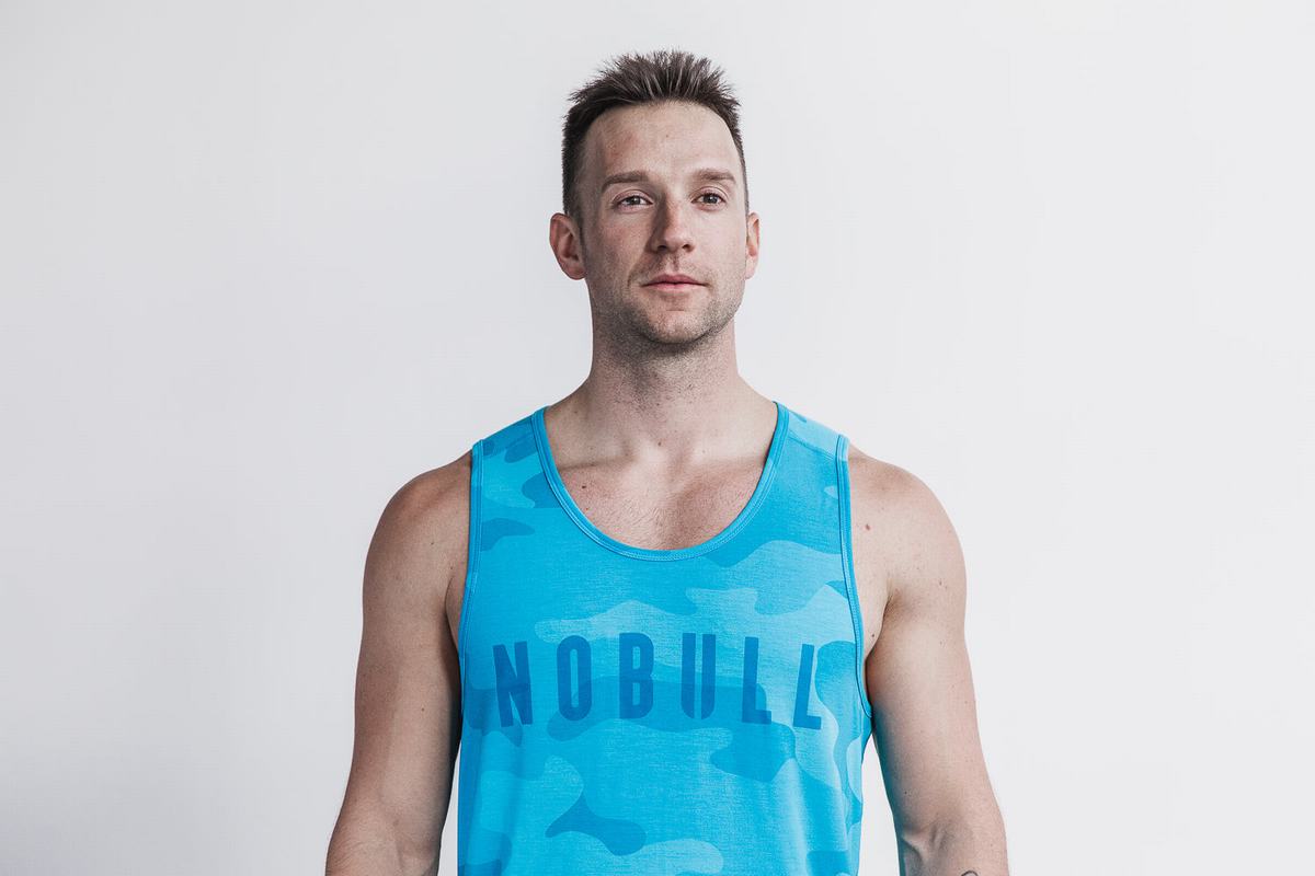 Nobull Neon Men\'s Tank Tops Blue Camo | Australia (ME4512)